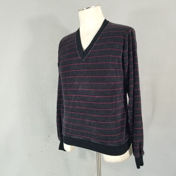 Macy's Men's Store velour sweater men's medium black long sleeve vintage 1980s - Picture 5 of 11